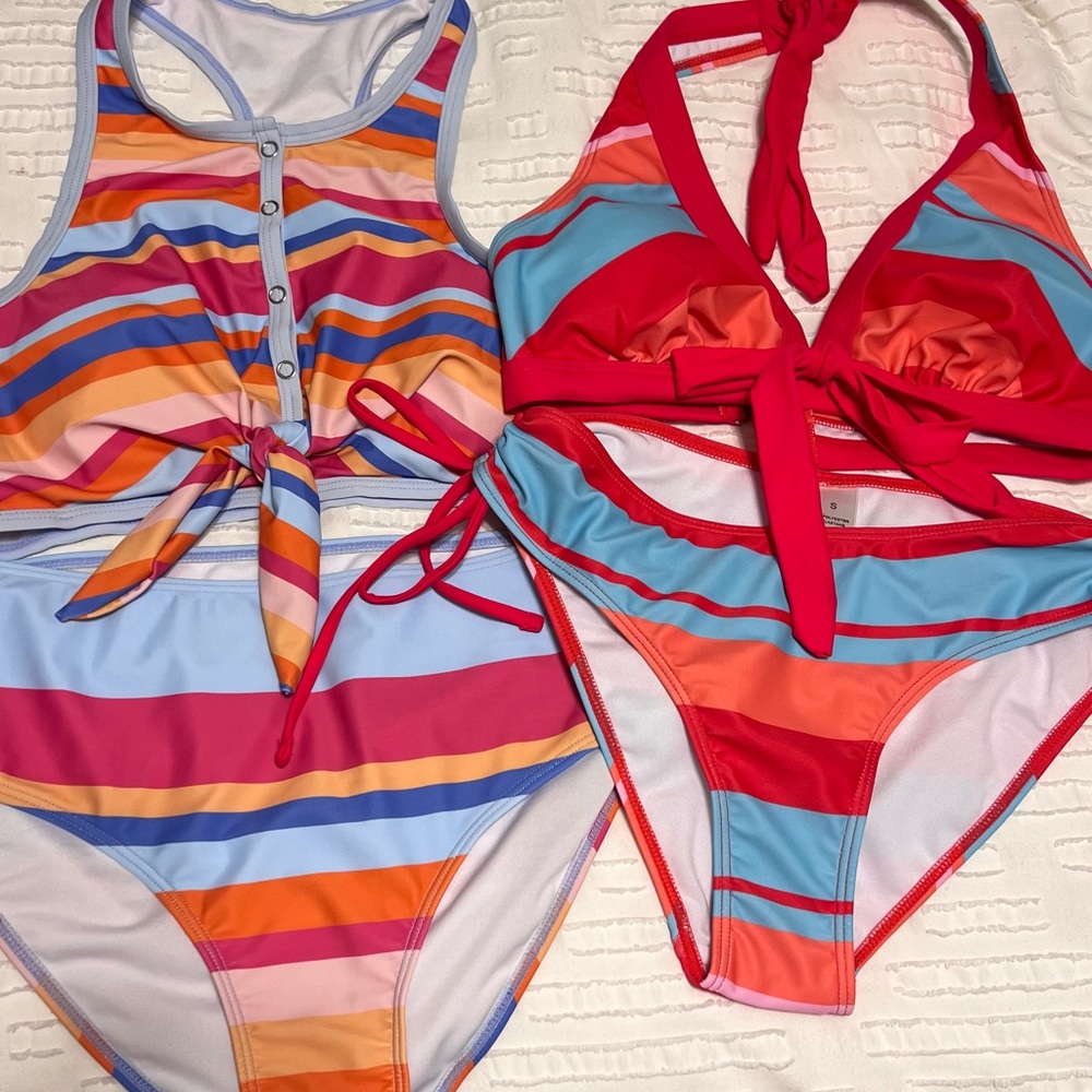 Two Bright Color Two Piece Swim Suits Size Small New Unused
